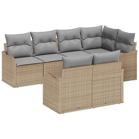 Set Divani Giardino 7 pezzi con Cuscini Beige Polyrattan, Divano Giardino 2 posti con Ripostiglio & Cuscini Beige Polyrattan - Foto 1
