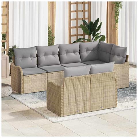 Set Divani Giardino 7 pezzi con Cuscini Beige Polyrattan, Divano Giardino 2 posti con Ripostiglio & Cuscini Beige Polyrattan - Foto 2