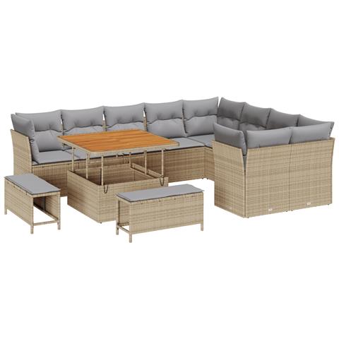 Set Divano da Giardino 12 Pezzi con Cuscini Beige Polyrattan Acacia, Set da Pranzo da Giardino 3 Pezzi con Cuscini Beige Polyrattan Acacia - Foto 1