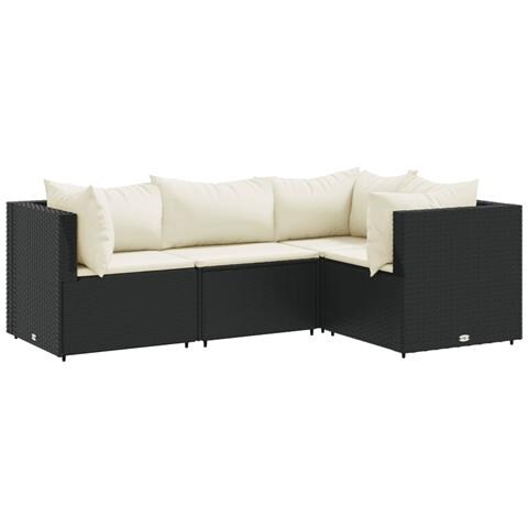 Set Divani da Giardino 4 pz con Cuscini Nero in Polyrattan - Foto 1