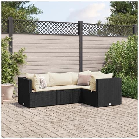 Set Divani da Giardino 4 pz con Cuscini Nero in Polyrattan - Foto 2