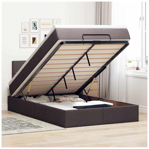 Pouf Letto con Materasso Marrone Scuro 120x200 cm in Tessuto - Foto 2
