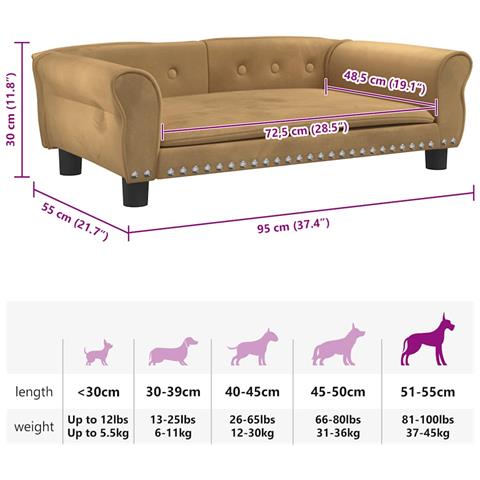 Lettino per Cani Marrone 95x55x30 cm in Velluto - Foto 7