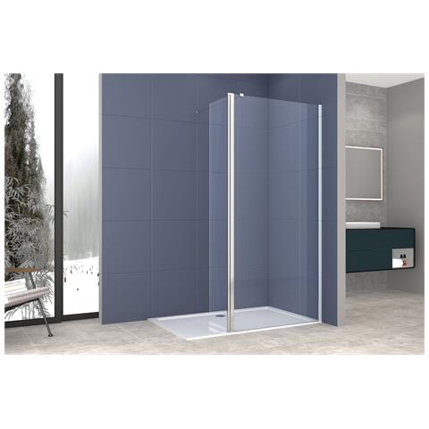 Box Doccia Parete Walk In 100 Cm + Anta 40 Cm H 200 Cm Cristallo Temperato Trasparente 8mm Profilo Cromato Mirella - Foto 2