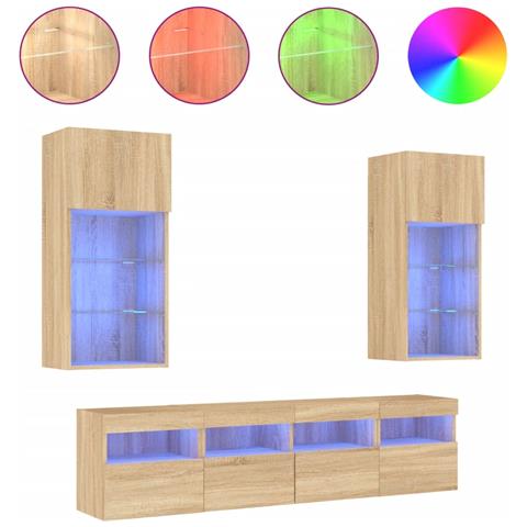 Mobili TV a Muro con LED 5pz Rovere Sonoma Legno Multistrato - Foto 1