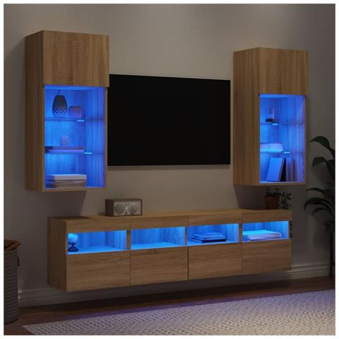 Mobili TV a Muro con LED 5pz Rovere Sonoma Legno Multistrato - Foto 2
