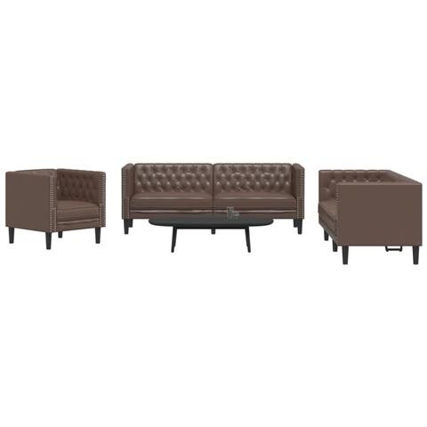 Set Divani Chesterfield 3pz Marrone in Similpelle - Foto 2