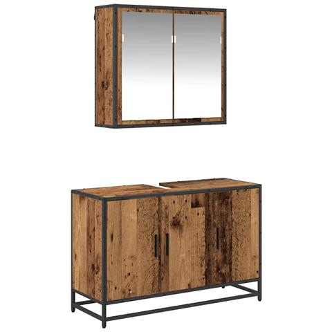 Set di mobili per il bagno con lo scaffale 2 pcs Legno vecchio - Foto 1