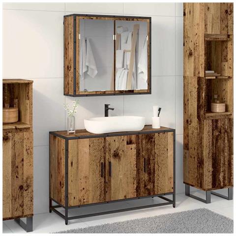 Set di mobili per il bagno con lo scaffale 2 pcs Legno vecchio - Foto 2