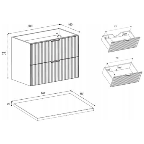 Mobile bagno sospeso per lavabo 80 cm con top - FLOW nero con frontale scanalato (soft close) - Foto 2
