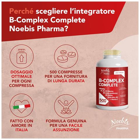 Vitamina B Complex Completo 500 Compresse - Vitamine del Gruppo B + Vitamina C - Energia, Sistema Nervoso e Difese Immunitarie (Confezione tripla) - Foto 2
