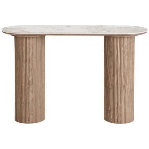 Consolle Athens Piano In Ceramica Bianca E Base In Legno Scanalato 120x40x78 Cm - Foto 1
