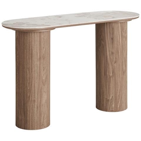 Consolle Athens Piano In Ceramica Bianca E Base In Legno Scanalato 120x40x78 Cm - Foto 2