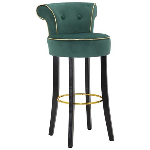 Sgabello Da Bar Luxy Verde In Velluto E Legno Con Profili Dorati - Foto 1