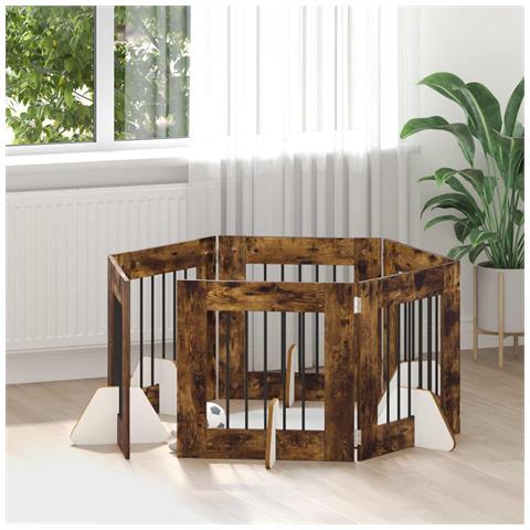 Cancello per cani con supporti 6 pcs Rovere Fumo 60 x 60 cm - Foto 2