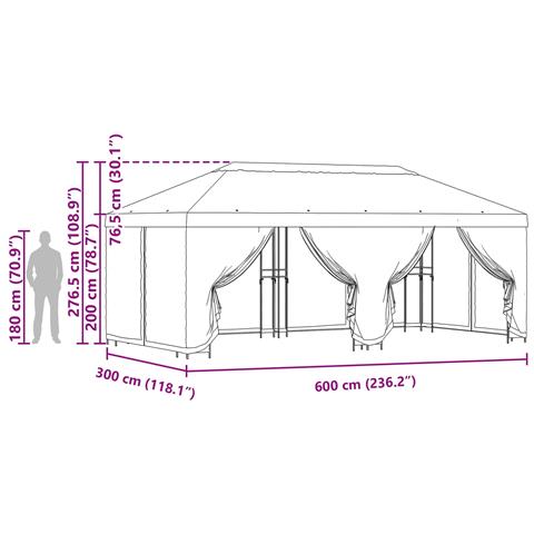 Gazebo con pareti laterali 6 x 3 m Marrone Poliestere e Acciaio - Foto 7