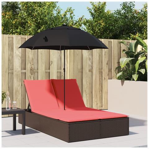 Lettino Prendisole Doppio Cuscini e Parasole Marrone Polyrattan - Foto 2
