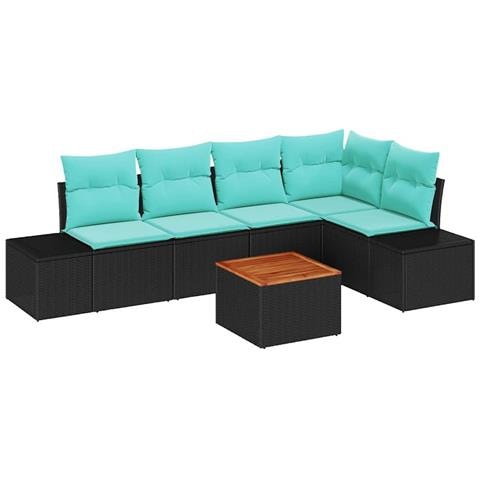 Set Divano da Giardino 6 pz Nero e Turchese polyrattan - Foto 1
