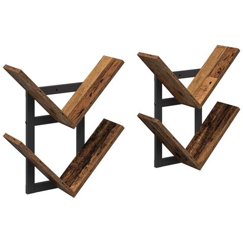 Mensola a muro flottante 2 pz Legno antico 43 x 15 x 47 cm - Foto 1
