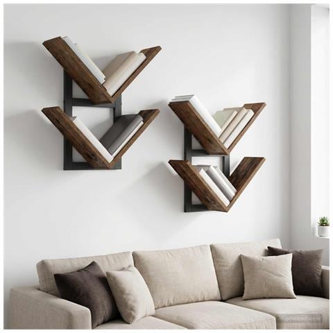 Mensola a muro flottante 2 pz Legno antico 43 x 15 x 47 cm - Foto 2