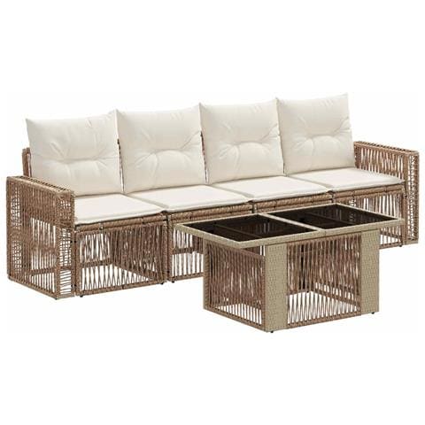 Set Divano da Giardino 5 pz Beige e Bianco Crema polyrattan - Foto 1