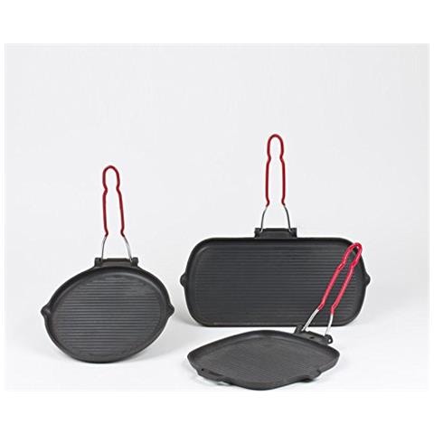 Padella griglia per Carne, Rettangolare, in Fusione di Alluminio, 37 x 22 cm, Colore: Nero - Foto 2