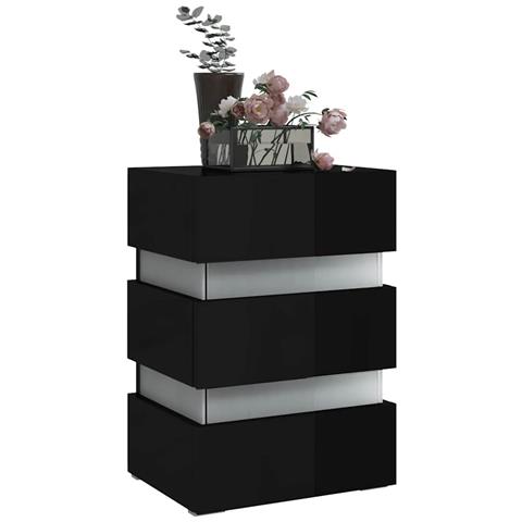 Comodino con LED Nero Lucido 45x35x67 cm in Legno Multistrato - Foto 2