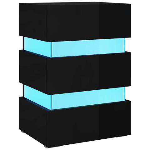 Comodino con LED Nero Lucido 45x35x67 cm in Legno Multistrato - Foto 1