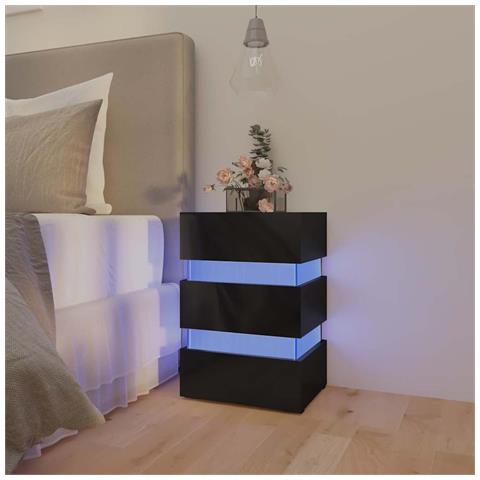 Comodino con LED Nero Lucido 45x35x67 cm in Legno Multistrato - Foto 9