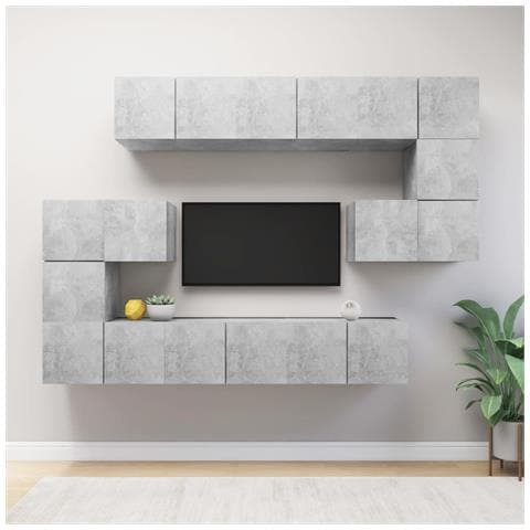 Set Porta Tv 10 Pz Grigio Cemento In Truciolato - Foto 8