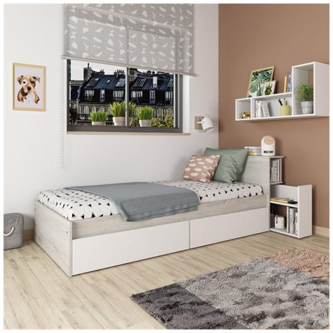 Letto Singolo 1666 Bianco Vintage E Bianco Con Comodino Estraibile - Foto 2