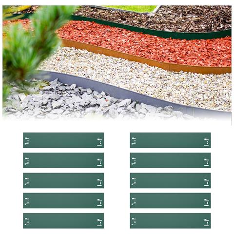 Set Di 10 Bordure Per Aiuole 13,5 Cm X 120 Cm, Verde | Aiuole Giardino | Cordoli Per Aiuole - Foto 1