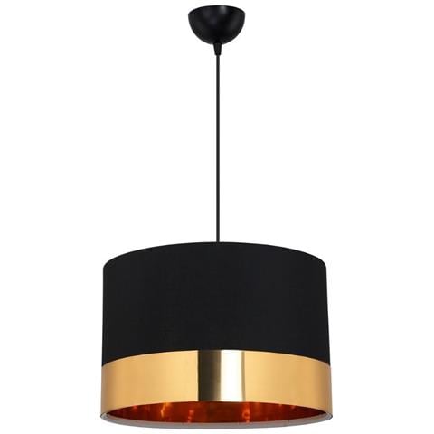 Lampada A Sospensione Alfina Tessuto Nero Fascia Oro Asz1665 - Foto 1