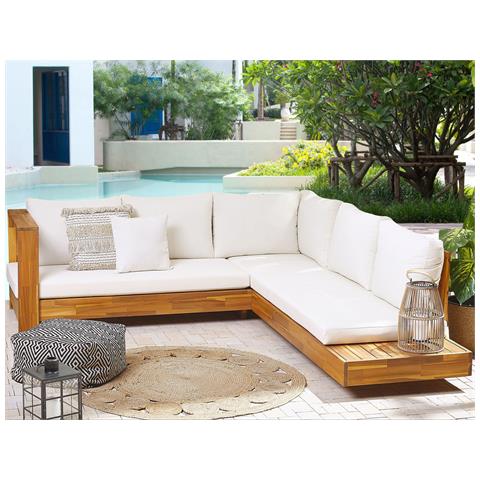 Divano Angolare 5 Posti Legno Di Acacia Chiaro E Bianco Sporco Destro Marettimo - Foto 1