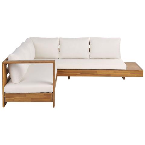 Divano Angolare 5 Posti Legno Di Acacia Chiaro E Bianco Sporco Destro Marettimo - Foto 6