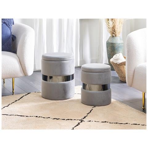 Set Di 2 Pouf Contenitore Doris Velluto Grigio Chiaro - Foto 1