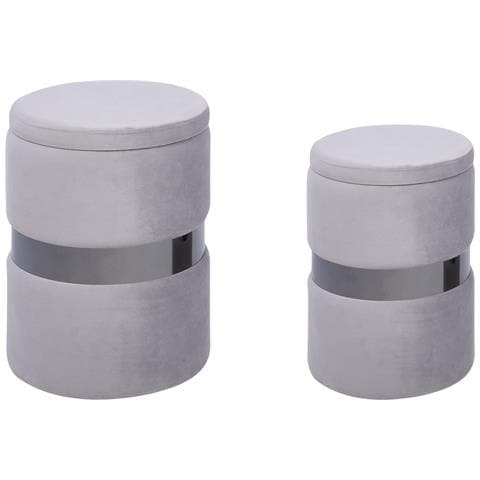 Set Di 2 Pouf Contenitore Doris Velluto Grigio Chiaro - Foto 8