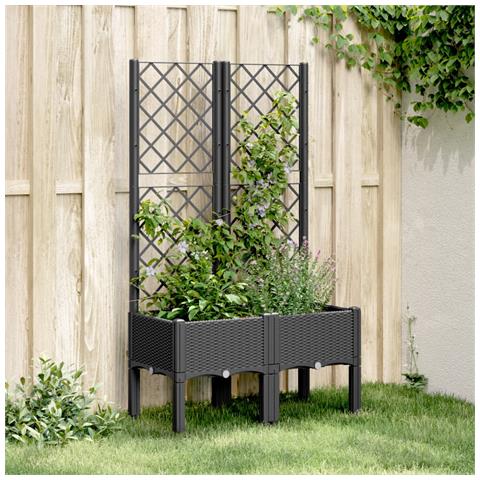 Fioriera Da Giardino Con Traliccio Nera 80x40x142 Cm In Pp - Foto 1