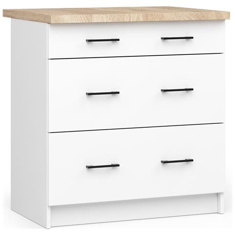 Mobile cucina modulare con piano di lavoro OLIWIA, 3 cassetti, 80x46x85 cm, Colore Bianco - Foto 1