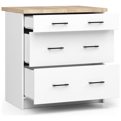 Mobile cucina modulare con piano di lavoro OLIWIA, 3 cassetti, 80x46x85 cm, Colore Bianco - Foto 2