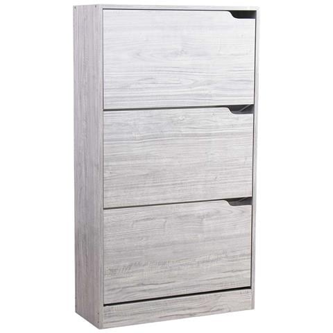 Scarpiera 3 Ante Ripiani Porta Scarpe Doppia Profondita Legno 63x24x115 Grigio - Foto 1