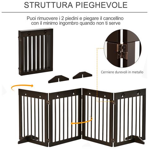 Cancellino Per Cani Taglia Piccola Pieghevole, In Legno Di Pino, 204x30x61 Cm, Marrone - Foto 6