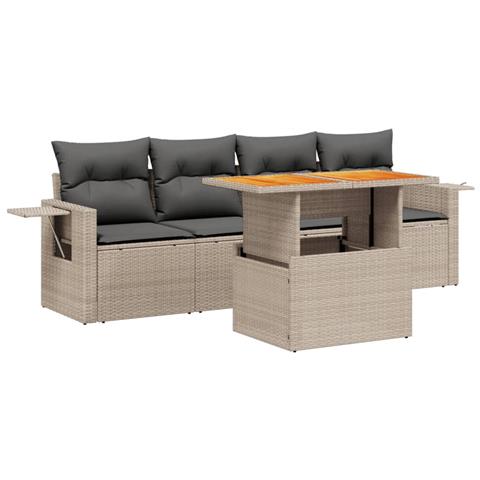 Set Divano Da Giardino 5 Pz Con Cuscini Grigio In Polyrattan - Foto 1