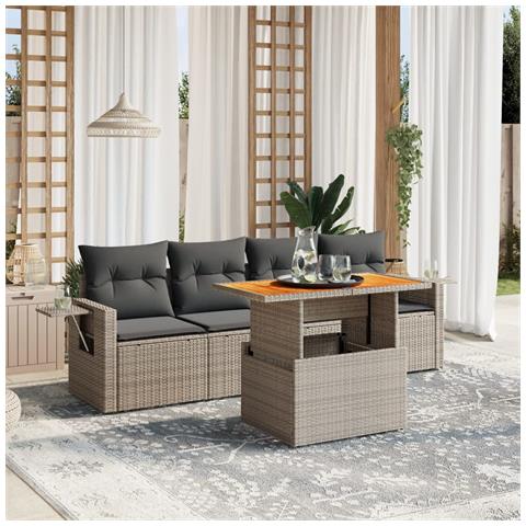Set Divano Da Giardino 5 Pz Con Cuscini Grigio In Polyrattan - Foto 3