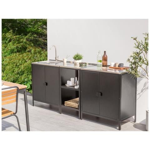 Set Cucina Da Esterno 3 Elementi Con Lavello Vilama Metallo Nero - Foto 1