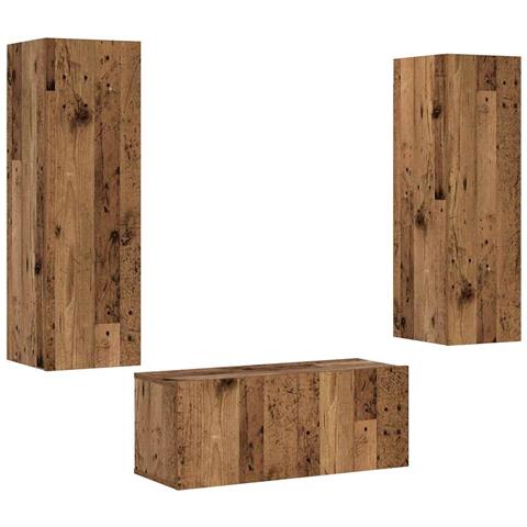 Mobili Tv A Parete 3 Pz Legno Antico In Legno Multistrato - Foto 2