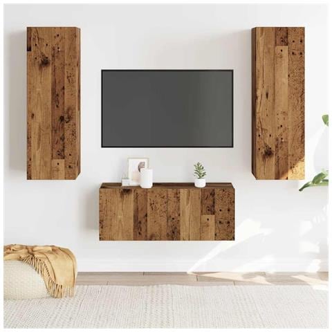 Mobili Tv A Parete 3 Pz Legno Antico In Legno Multistrato - Foto 3