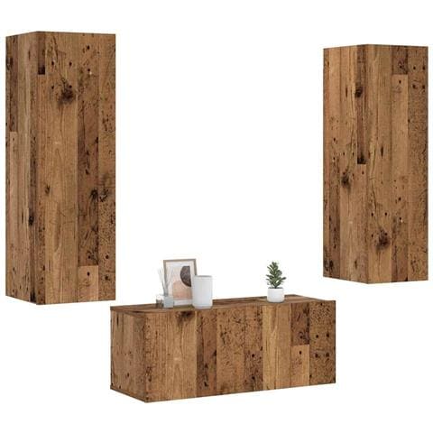 Mobili Tv A Parete 3 Pz Legno Antico In Legno Multistrato - Foto 1