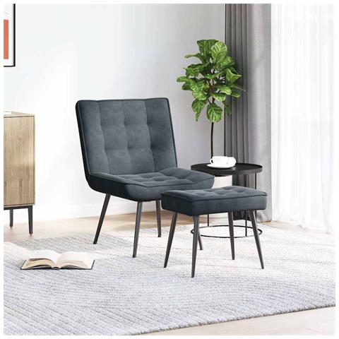 Poltrona Relax Con Poggiapiedi Grigia In Velluto - Foto 3