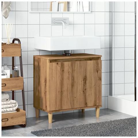 Mobile Lavabo Rovere Artigianale 58x33x60 Cm Legno Multistrato - Foto 3